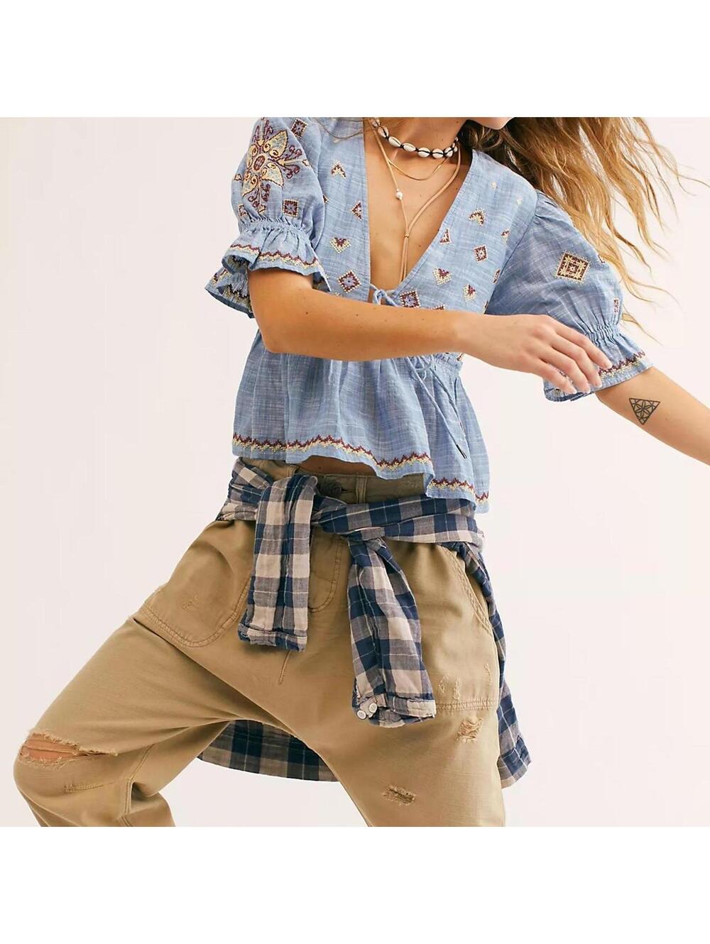 Free people Tallulah Embroidered Blouse